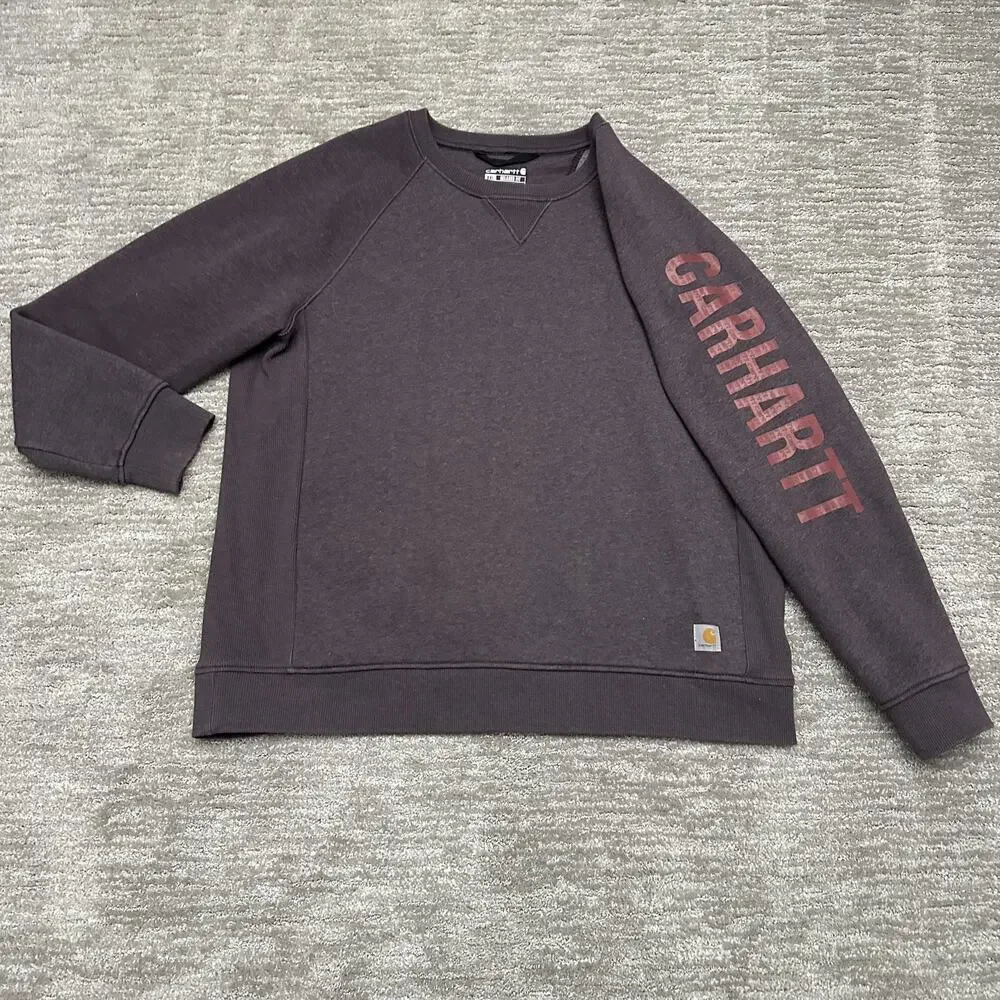 Carhartt Sweatshirt Womens 2XL Purple Crewneck Sleeve Graphic Fleece Pullover - Picture 1 of 12